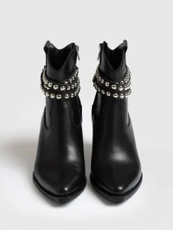 Boots|Shoes|Saint and Sofia Western Studded Boot - Black