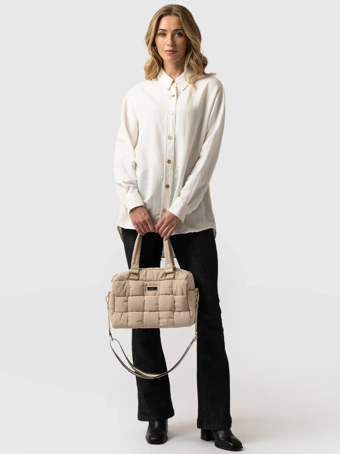 Shoulder Bags|Nylon Bags|Saint and Sofia Woven Duffle Bag - Cream