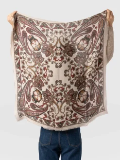 Scarves & Hats|Accessories|Saint and Sofia Wren Paisley Scarf - Cream/Burgundy