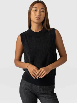 Knitwear|Sweaters|Saint and Sofia Wren Sleeveless Knit - Black