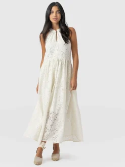 Dresses|Saint and Sofia Zoey Halter Neck Dress - White Broderie