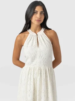 Dresses|Saint and Sofia Zoey Halter Neck Dress - White Broderie