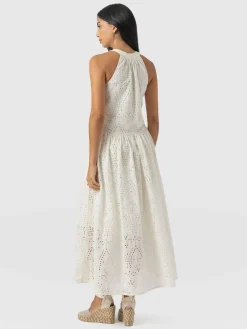 Dresses|Saint and Sofia Zoey Halter Neck Dress - White Broderie