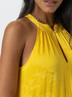 Dresses|Saint and Sofia Zoey Halter Neck Dress - Yellow Jacquard