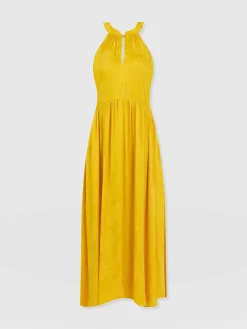 Dresses|Saint and Sofia Zoey Halter Neck Dress - Yellow Jacquard